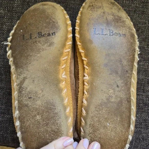 LL Bean Wicked Good Brown Suede Sheepskin Shearling Slippers Women's 8 *READ* - Picture 7 of 11